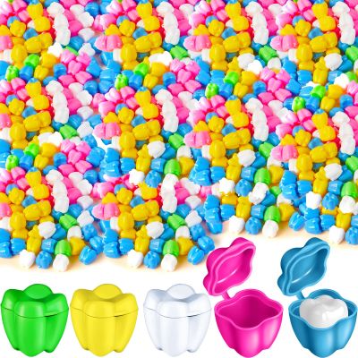 Taiyin 200 Pcs Colorful Tooth Savers Box, Plastic Tooth Holders Bulk for Boys Girls Kids Keepsake, Goodie Bag Fillers, Party Favor, Dentist Office, 5 Colors, 0.6 x 0.75 x 0.6 Inch
