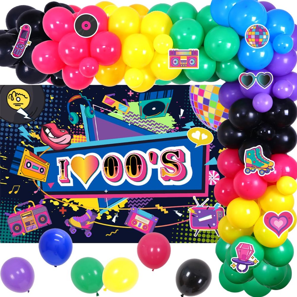 Jollyboom Y2K Party Decorations, Back to the 00s Party Decorations Backdrop Balloon Arch for Early 2000s Hip Hop Decor Y2K 00 Retro 2000s Birthday