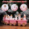 TOYANDONA 1Pack Christmas Wooden Train, 4 Section Mini Train Rail Toy Set Pink Creative Adornment with Snowman and Bear, Desktop Gift for Kids Christmas Party Kindergarten Decoration view 2