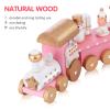 TOYANDONA 1Pack Christmas Wooden Train, 4 Section Mini Train Rail Toy Set Pink Creative Adornment with Snowman and Bear, Desktop Gift for Kids Christmas Party Kindergarten Decoration view 3