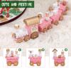 TOYANDONA 1Pack Christmas Wooden Train, 4 Section Mini Train Rail Toy Set Pink Creative Adornment with Snowman and Bear, Desktop Gift for Kids Christmas Party Kindergarten Decoration view 4