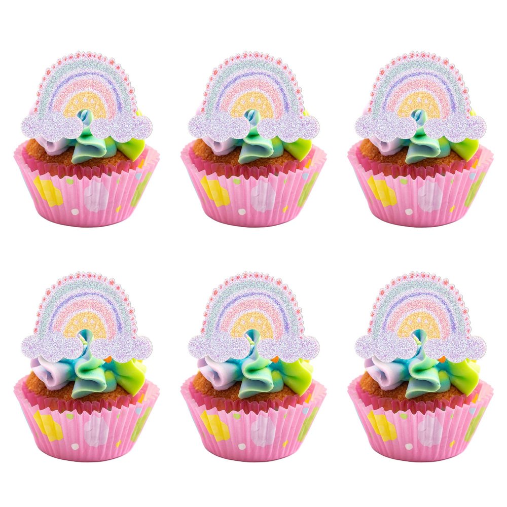 Gyufise 24 Pcs Rainbow Clouds Cupcake Toppers - Glitter Sun Cupcake Picks for Boys & Girls - Rainbow Theme Baby Shower & Birthday Party Decorations