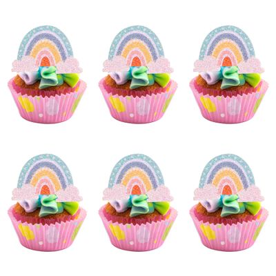Gyufise 24Pcs Rainbow Clouds Cupcake Toppers Glitter Rainbow Cupcake Picks for Boys Girls Theme Baby Shower Birthday Party Decorations Supplies
