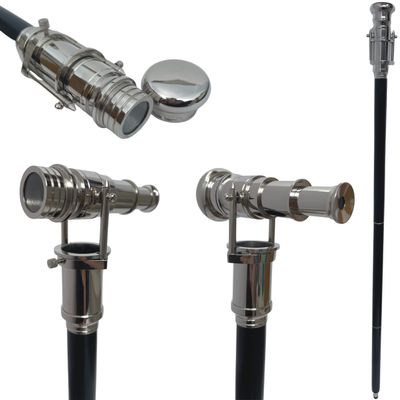 Medieval Replicas Nautical Wooden Walking Stick W/Silver Telescope Handle Collectible Wood Cane