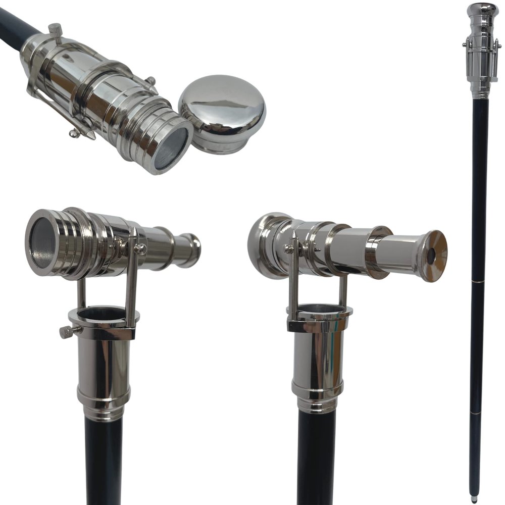 Medieval Replicas Nautical Wooden Walking Stick W/Silver Telescope Handle Collectible Wood Cane