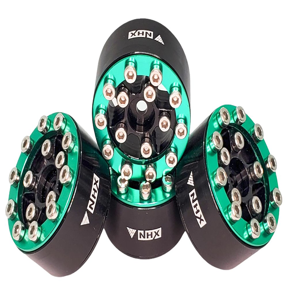 NHX RC 1.0" Aluminum Screw Style Beadlock Wheels (4) Green SCX24