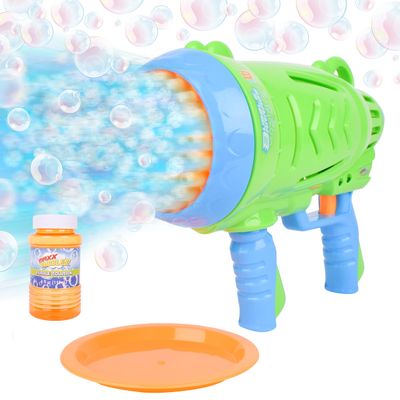 Maxx Bubbles Automatic Bubble Barrage Gun Includes Non Toxic Bubble Solution and Dip Tray, Bubble Barrage, Bubble Blaster for Outdoors, Adult, Kids, Summer Toys, Party Favors, Birthday Gift