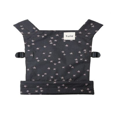 Baby Tula Mini Toy Carrier for Dolls and Stuffed Animals, Child-Sized Toy Carrier with Adjustable Straps, Soft Fabric and Easy Fit for Kids' Imaginative Play - Discover (Black/Stars)