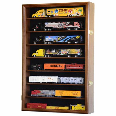 1/64 Diecast Trailer Rig Display Case Cabinet w/ UV Protection (Walnut)