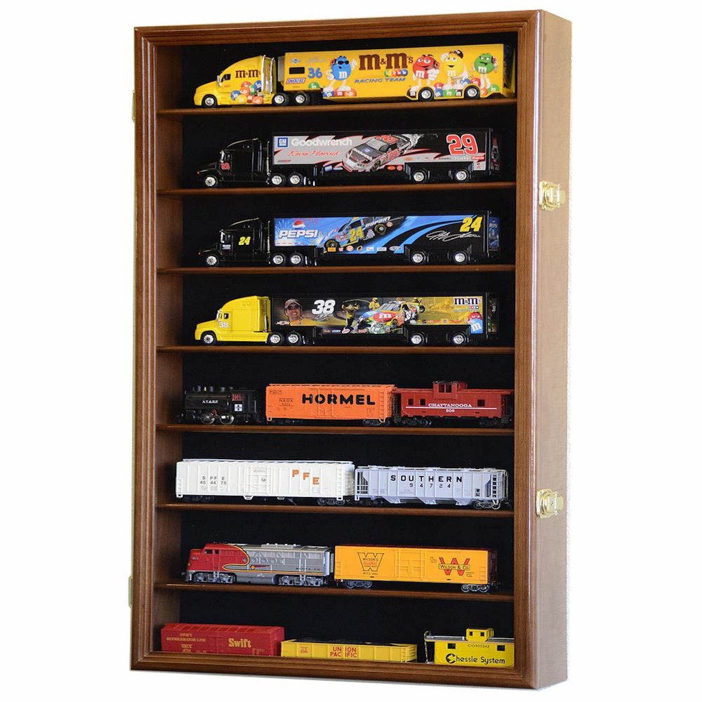 1/64 Diecast Trailer Rig Display Case Cabinet w/ UV Protection (Walnut)