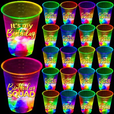 mishunyus 40 Pack Glow Birthday Squad Cups 16oz - Reusable Light Up Party Cups for Adult Birthdays 21st, 30th, 40th, 50th, 60th Theme Decorations Supplies, Night Club Party Favors