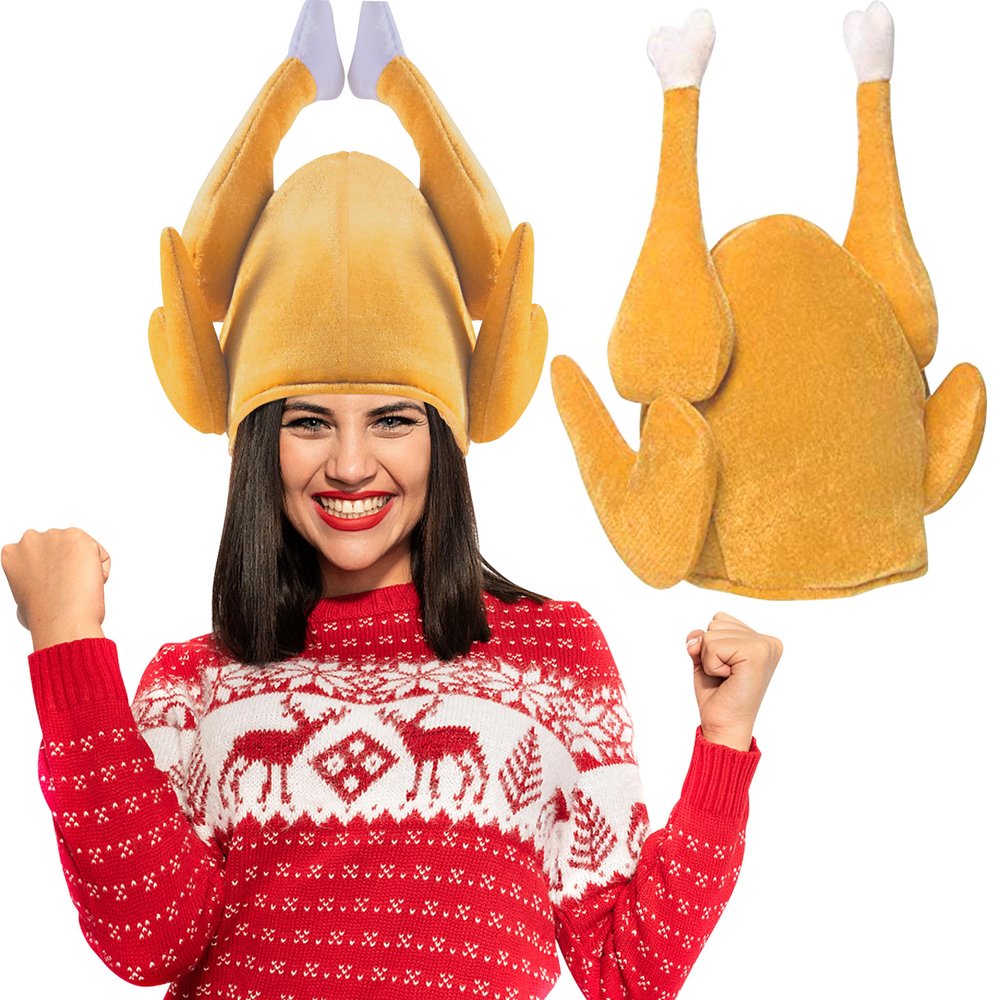 Domkier Men's Roasted Turkey Hat Thanksgiving Plush Turkey Costume Funny Hat Thanksgiving Holiday Party Favors Supplies