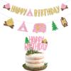 Camping Birthday Party Decorations Girl - Glitter Pink Happy Birthday Banner, Camping Theme Banner Garland, Pink Glitter Happy Birthday Cake Topper for Girl Camping Party Decorations view 1