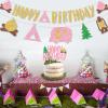 Camping Birthday Party Decorations Girl - Glitter Pink Happy Birthday Banner, Camping Theme Banner Garland, Pink Glitter Happy Birthday Cake Topper for Girl Camping Party Decorations view 3