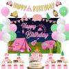 Girl Camping Party Decorations, Pink Camping Party Decorations with Happy Birthday Backdrop Cake Topper Banner Garland Cupcake Topper Balloons for Camp Themed Birthday Party Supplies view 1