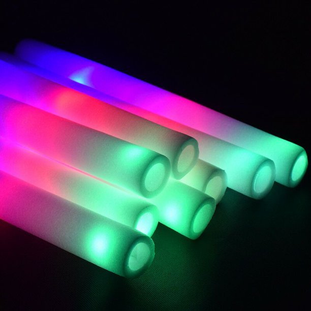 MR PARTY KING 100 Pack LED Foam Sticks Bulk - Multi Color with 3 Flashing Modes - Glow in The Dark Party Supplies for Wedding, Raves, Concert, Party, Camping