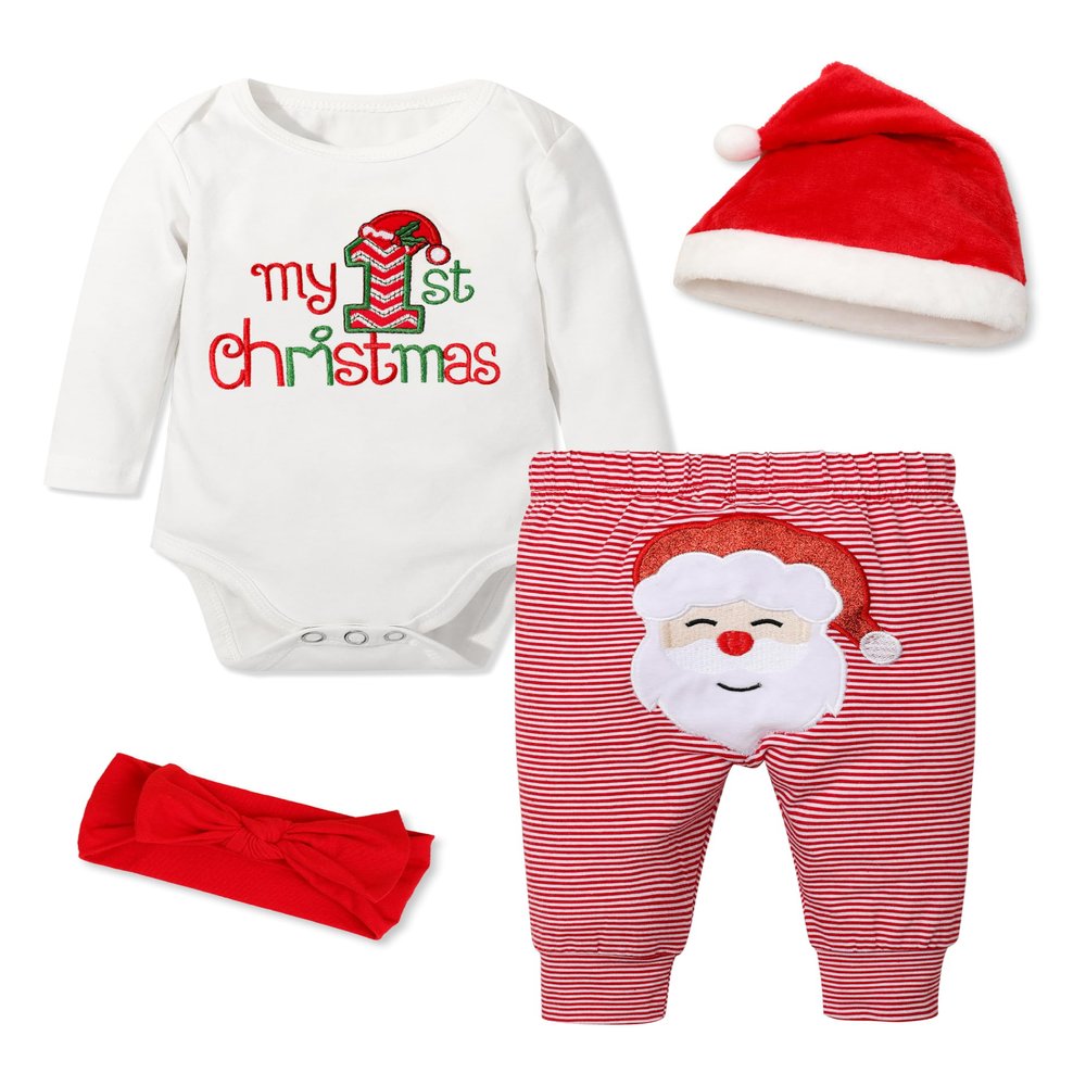 Abbence My First Christmas Outfit Baby Girl Boy 1st Clothes Newborn 4PCS 9-12 Months