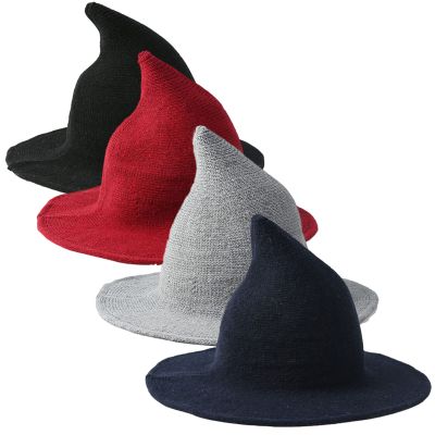 Qianmome 1 2 4 Pack Halloween Witch Hat for Women Wide Brim Foldable Pointed Cap for Halloween Party Costume Accessory