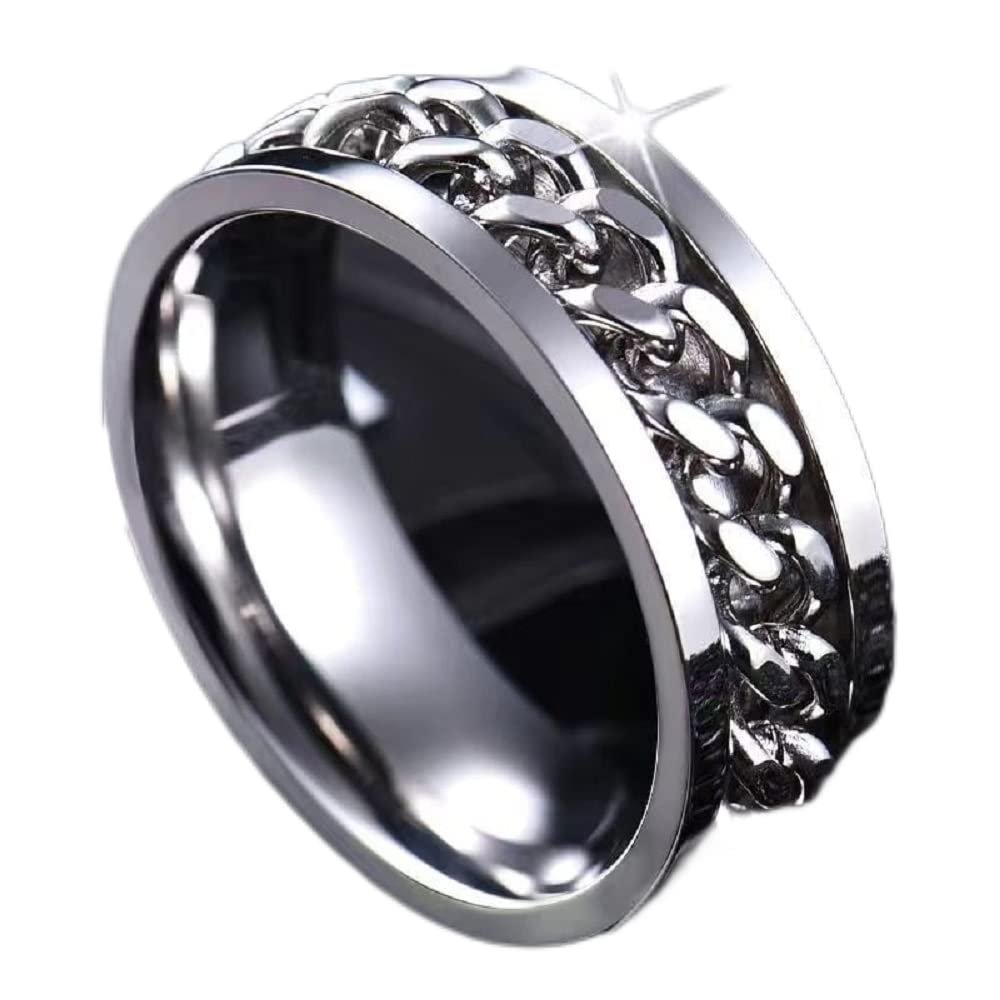 LIOYSIUT Anxiety Ring for Men & Women, Stainless Steel Spinning Ring for Stress Relief (Size 10, Silver)