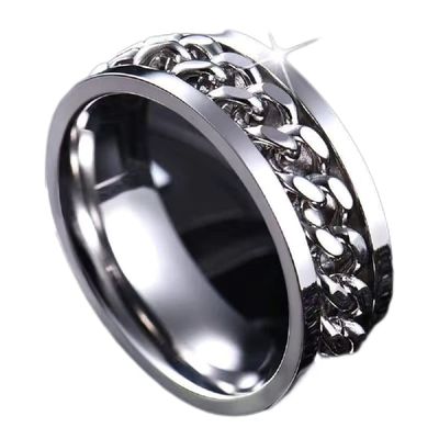LIOYSIUT Anxiety Ring for Men & Women, Stainless Steel Spinning Ring for Stress Relief (Size 7, Silver)