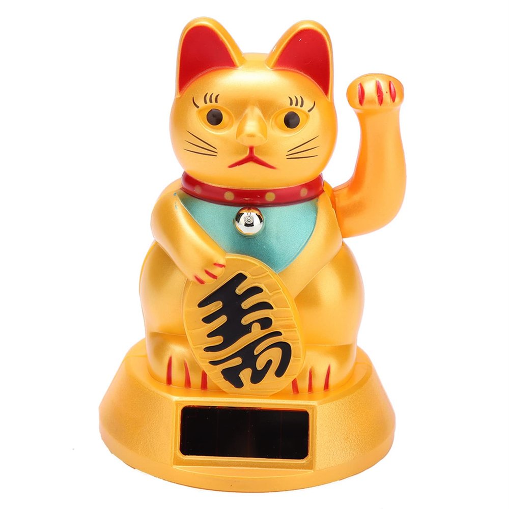 RIESKAS Fortune Cat Waving Arm Solar Powered Welcoming Beckoning Fortune Lucky Cat Home Stores Car Decor