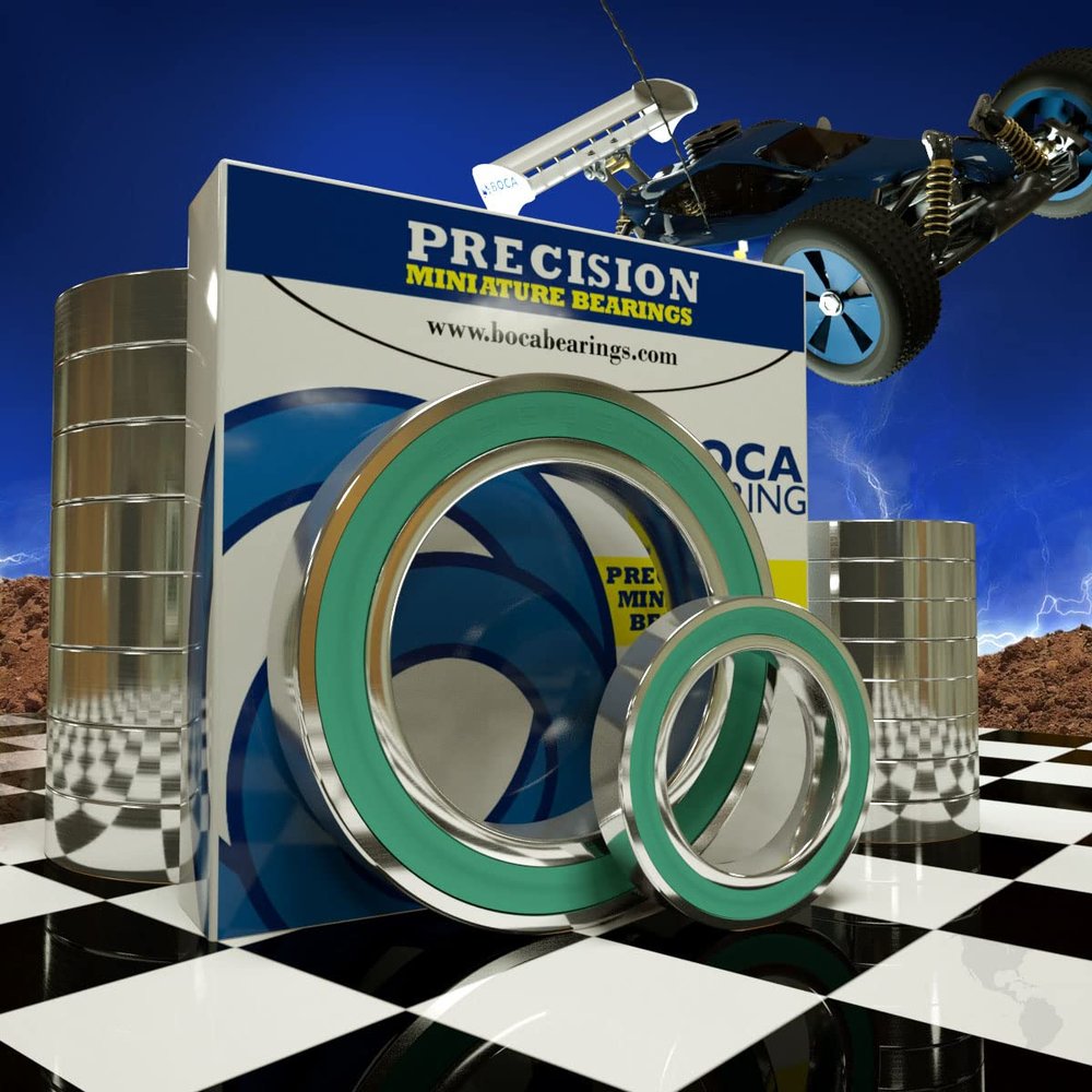 Boca Bearings Off-Road Rubber Sealed #107-185GS Bearing Upgrade Kit - Green Seal - Bearings to Upgrade ARRMA, Nero
