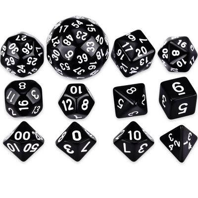12 PCS Polyhedral Dice Set for TRPG DND D4 D6 D8 D10(0-9) D10(00-90) D10(1-10) D12 D16 D20 D24 D30 D60 - (Color: Black)