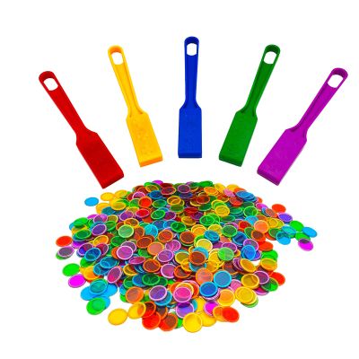JUNWRROW Magnetic Bingo Wand with Chips,5-Pack& 500 Metal Chip, 5 Color Metal Chips-for Large Group Games,Family Game Night, Sensory Bins,Counting and Sorting,Science& Educational Activities