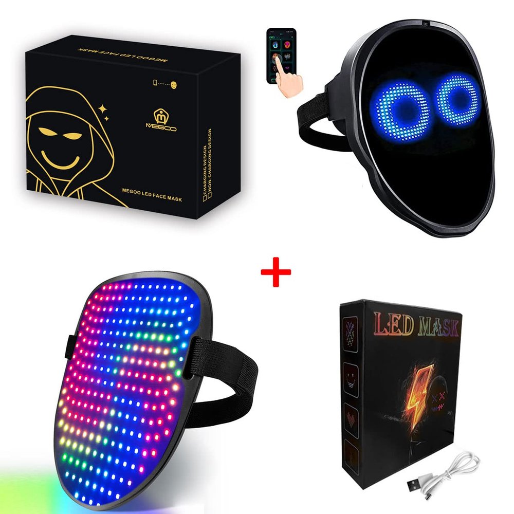 MEGOO Led Mask With Bluetooth Shining Mask Programmable,for halloween Party Cosplay,light up face mask Masquerade(Battery)
