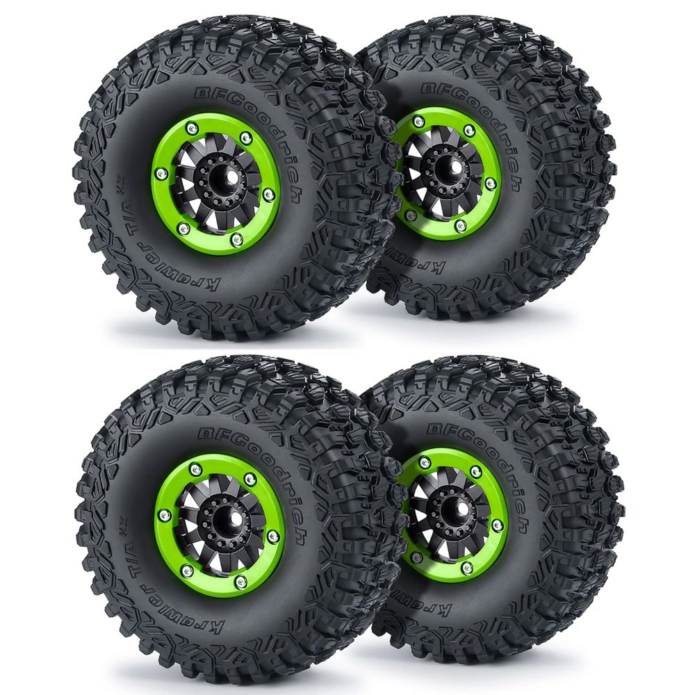 RCLIONS 1/7th RC Car 2.8inch Beadlock Wheel Rims and Tires Set Upgrades for 1:7 UDR Unlimited Desert Racer (Green)