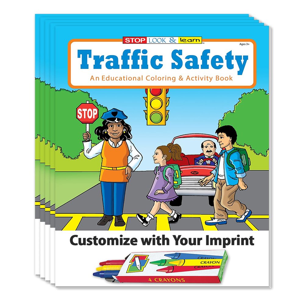 ZOCO Traffic Safety Awareness Custom Educational Coloring Books (250 Bulk Pack, With Crayons) Road, Bike Safety Games, Puzzles, Activities for Kids