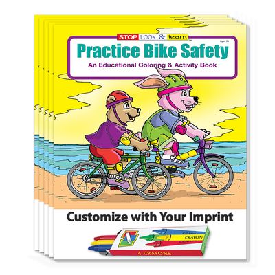 ZOCO  Bike Safety  Custom Educational Coloring & Activity Books (250 Bulk Pack, with Crayons)  Bicycle Road Rules, Helmet Safety for Kids  Add Your Imprint