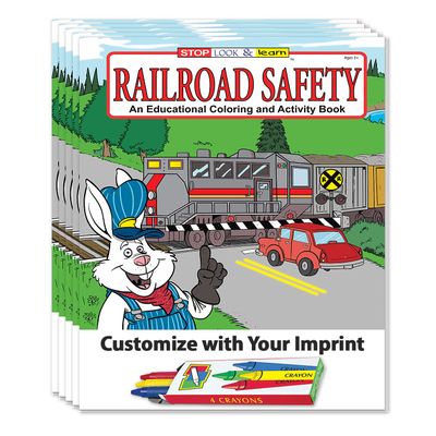 ZOCO Railroad Safety Custom Promotional Coloring and Activity Books for Kids (250 Bulk Pack, With Crayons) Train Safety Education for Classrooms School Events Museums Made in USA