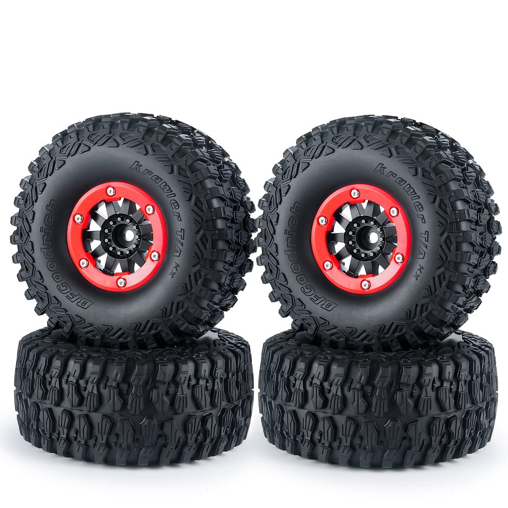 RCLIONS 1/7th RC Car 2.8inch Beadlock Wheel Rims and Tires Set Upgrades for 1:7 UDR Unlimited Desert Racer (Red)