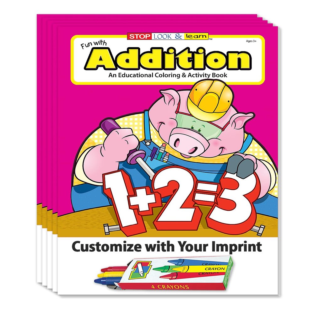 ZOCO Addition Custom Coloring Books for Kids (250 Bulk Pack, With Crayons) Preschool & Kindergarten Math Activity Books Educational Games, Puzzles & Number Practice