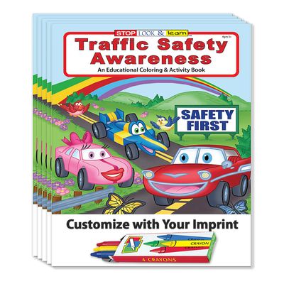 ZOCO Traffic Safety Custom Promotional Coloring Books for Kids (250 Bulk Pack, With Crayons) Road Safety Rules, Games, Puzzles, Activities Educational Police Handouts