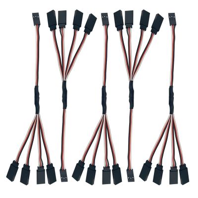 5pcs JR Y Connector Servo Extension Cable 3 Pin JR Plug Splitters 1 Male to 4 Female Servo Y Extension Connector for RC Models Cars Plane Helicopter Drone