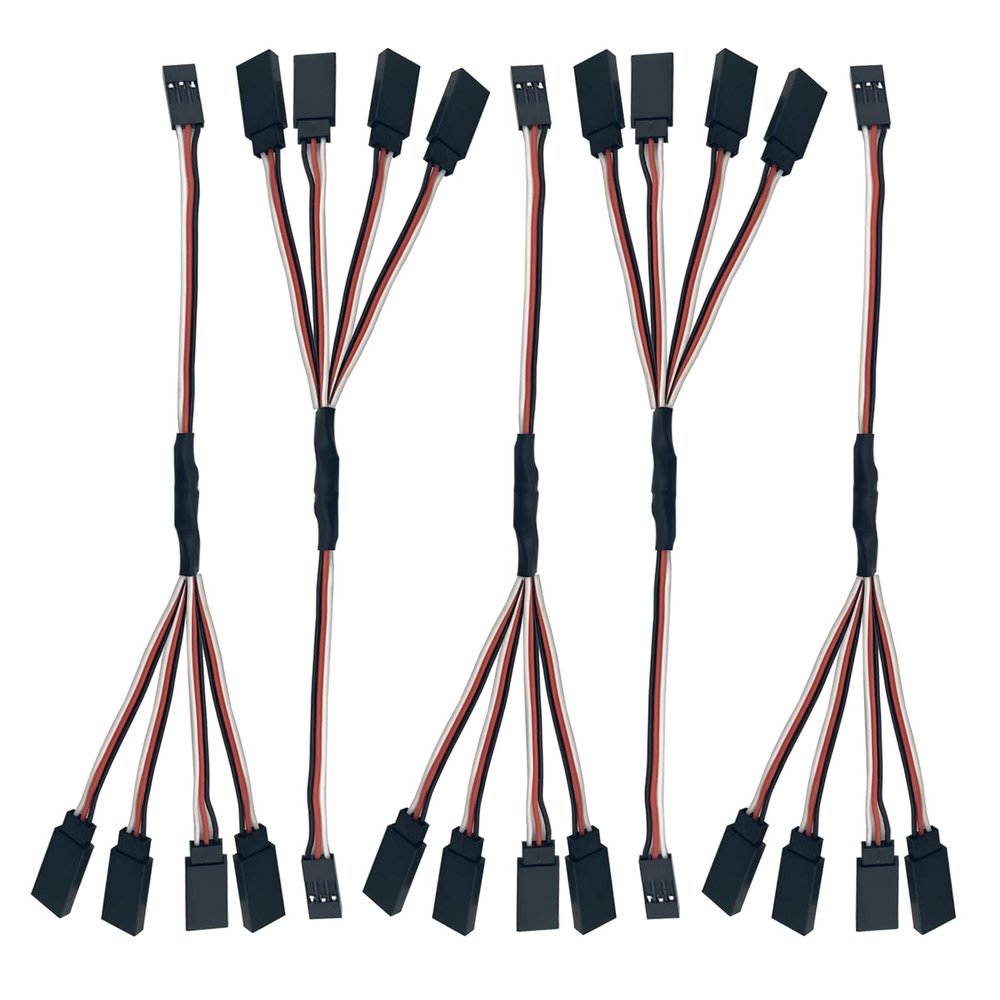 5pcs JR Y Connector Servo Extension Cable 3 Pin JR Plug Splitters 1 Male to 4 Female Servo Y Extension Connector for RC Models Cars Plane Helicopter Drone