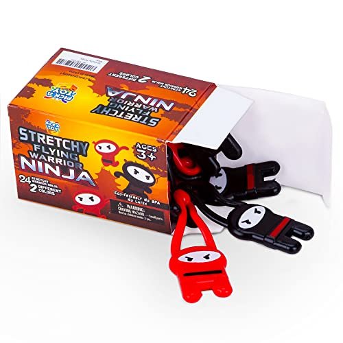 PICK A TOY Ninja Toys for Boys & Girls Party Favors Supplies Stretchy Flying Ninjas 24-Pieces, Slingshot Toys Mini Toy Stuffers, Karate Birthday Goodie Bags Stuffer and Ninja Party Favors