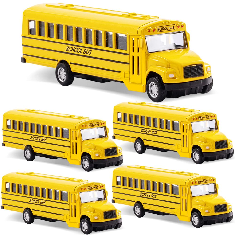 weilaga 5 Pack 5.5" Pull Back Yellow School Bus Playset,Durable Die-cast Metal Toy Vehicles,Party Favors,Best Birthday Gift for Boys Girls Kids Toddlers