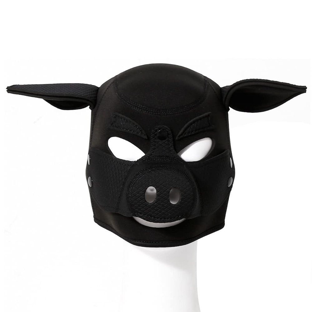 QUYUWOWO Piggy Mask Full Head Mask Neoprene Animal Head Mask Costume Pig Head Masks (Black)