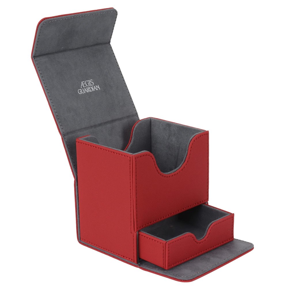 AEGIS GUARDIAN Card Deck Box with Dice Tray for MTG Cards, Commander Deck Box fit 150+ Sleeved Cards, PU Leather Card Storage Box Strong Magnet Deck Game Case for TCG CCG, Red