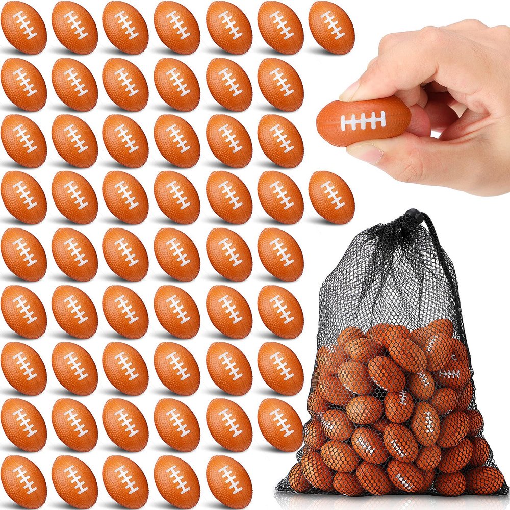 Zhanmai 72 Pcs Mini Foam Football Party Favors 1.5'' Stress Balls Bulk Toy for Sports Decorations Supplies Boys Girls Adults Outdoor Games with Drawstring Mesh Bag