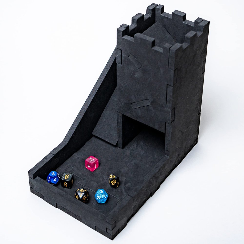 ByAllison Dice Tower - DND Dice Tray, Board Game Dice Tower - Dice Rolling Tray, Large Tower - Perfect for RPG and Tabletop Gaming White/Black