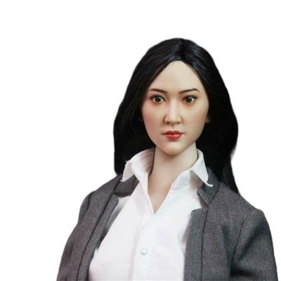 1/6 Scale Female Head Sculpt, Beauty Asian Girl Planted Hair Head Carved for 12inches Seamless Action Figure Body DollE