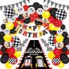 124 Pcs Race Car Birthday Party Supplies, Race Car Balloon Garland Kit with Racetrack Checked Flags HAPPY BIRTHDAY Banner Black and White Pennant Banner for Race Car Party Decorations view 1