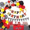 124 Pcs Race Car Birthday Party Supplies, Race Car Balloon Garland Kit with Racetrack Checked Flags HAPPY BIRTHDAY Banner Black and White Pennant Banner for Race Car Party Decorations view 2