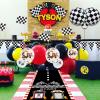 124 Pcs Race Car Birthday Party Supplies, Race Car Balloon Garland Kit with Racetrack Checked Flags HAPPY BIRTHDAY Banner Black and White Pennant Banner for Race Car Party Decorations view 3