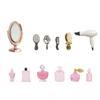 1/12 Scale Miniature Bathroom Accessories Kit Mini Plastic Hair Dryer Brush Comb Mirror Perfume Bottles Set for Mini House Bedroom Decoration,Set A view 1