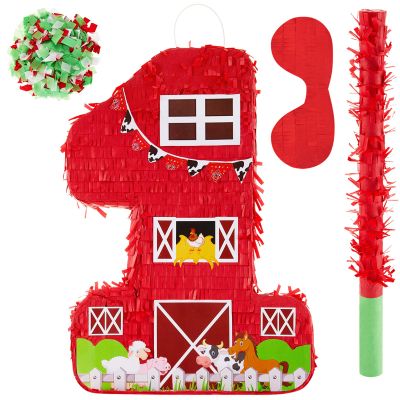 Lewtemi Number 1 Pinata for 1nd Birthday Party Decorations Birthday Pinata with Stick Eye Mask Baby Shower Decorations Party Supplies(Farm)